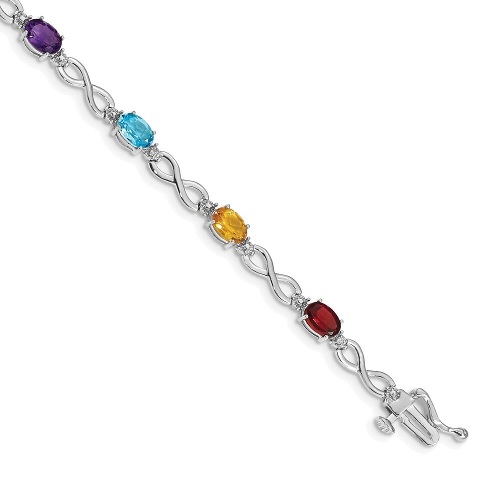 14k White Gold Rainbow Gemstone & Diamond Infinity Bracelet